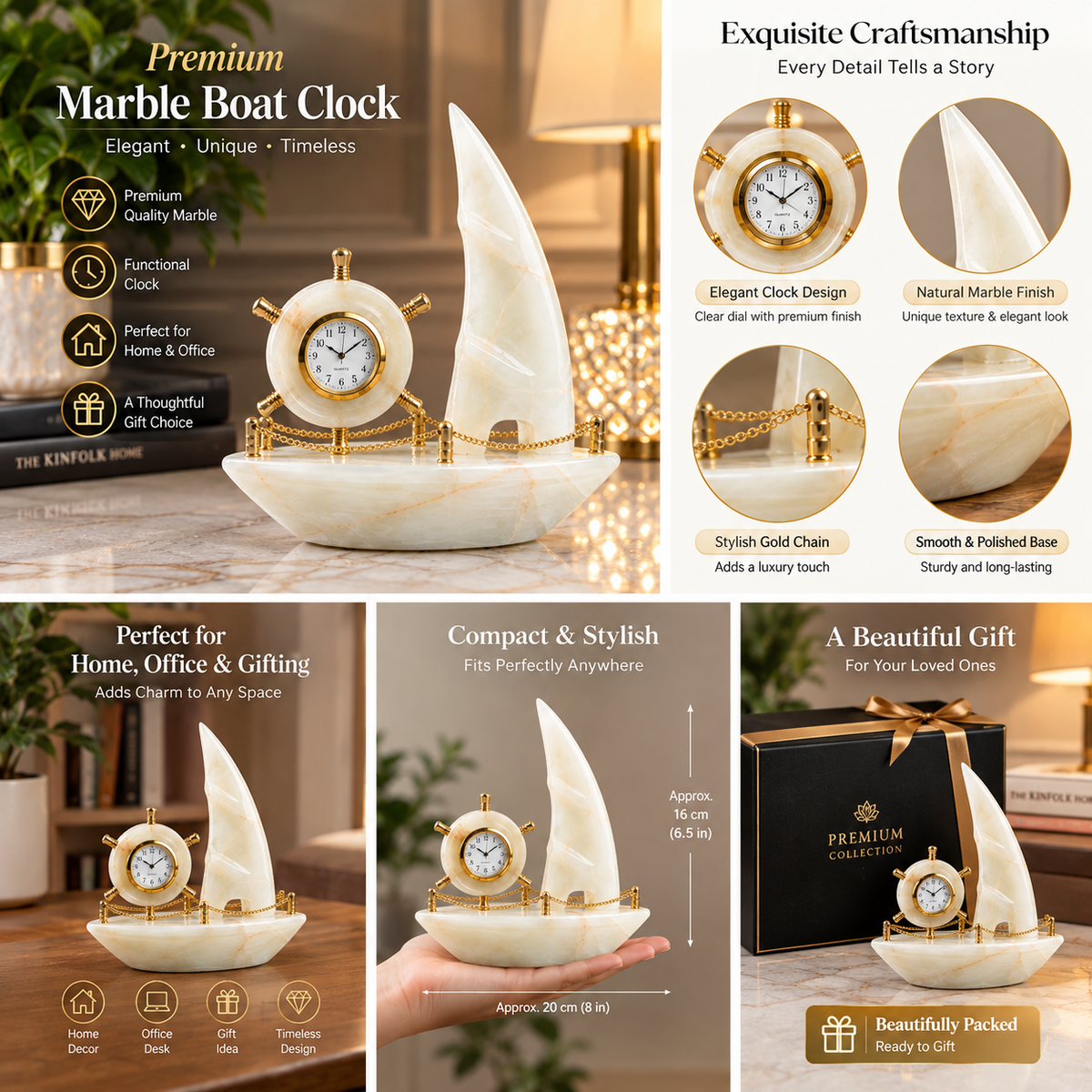 Natural Onyx Stone Clock Set – Elegant Handcrafted Home Décor Timeless Beauty, Crafted from Natural Onyx