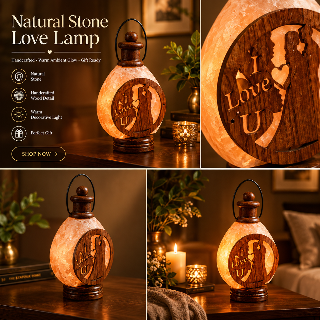 Natural Stone Love Lamp – Handcrafted Wooden Love U Decorative Lantern
