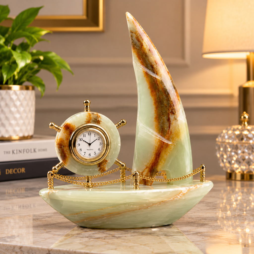 Natural Onyx Stone Clock Set – Elegant Handcrafted Home Décor Timeless Beauty, Crafted from Natural Onyx