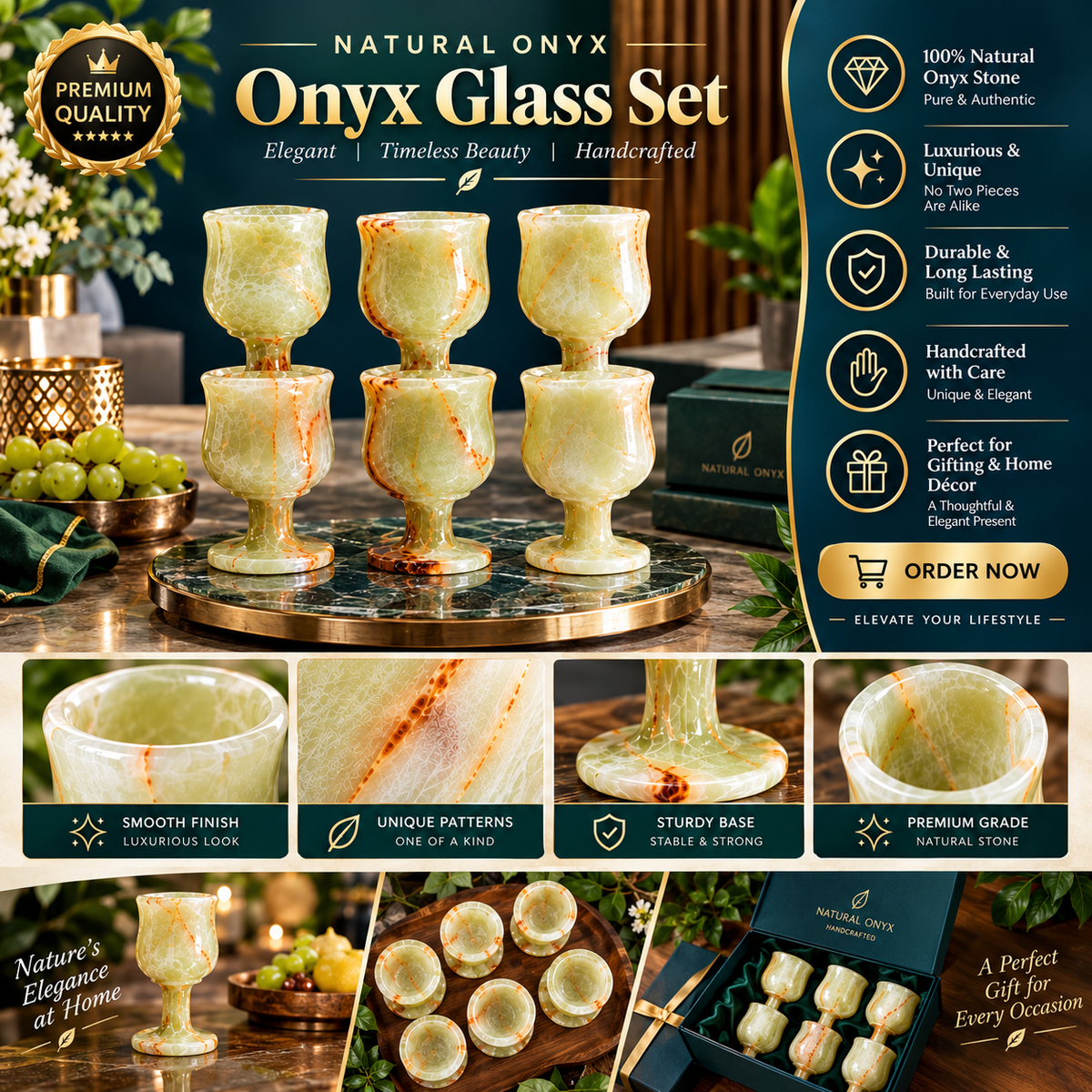 Natural Onyx Glass Set – Handcrafted Luxury Stone Goblets
