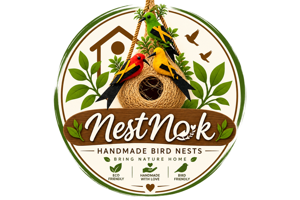 Handmade Hanging Bird Nest with Decorative Birds – Natural Straw Bird House