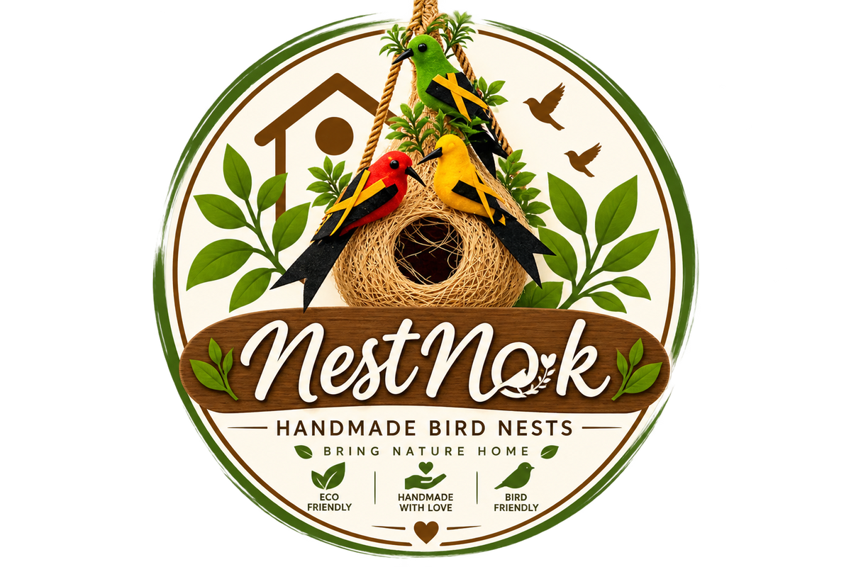 Handmade Hanging Bird Nest with Decorative Birds – Natural Straw Bird House