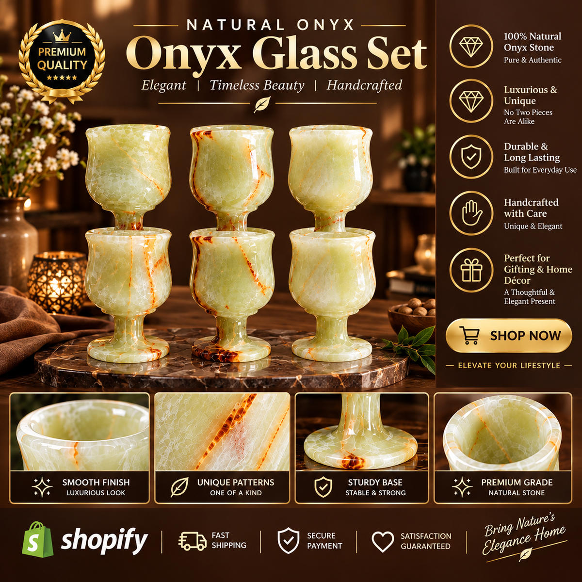 Natural Onyx Glass Set – Handcrafted Luxury Stone Goblets