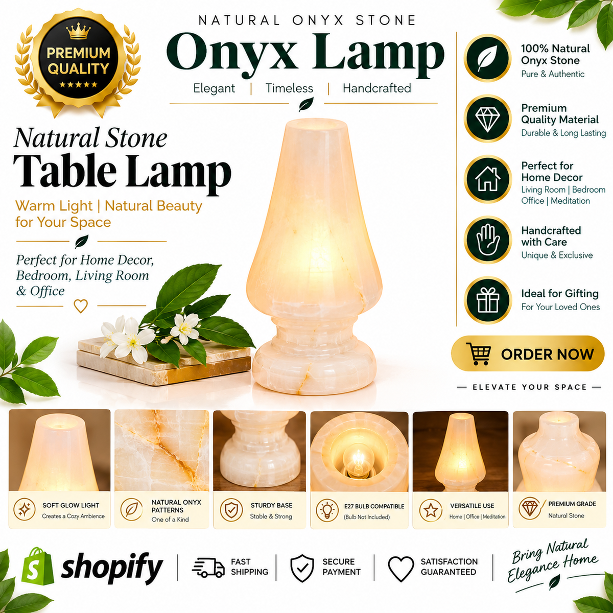 Natural Onyx Stone table lamp
