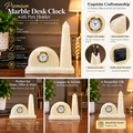 Natural Marble Desk Clock with Pen Holder – Handcrafted Luxury Table Organizer
