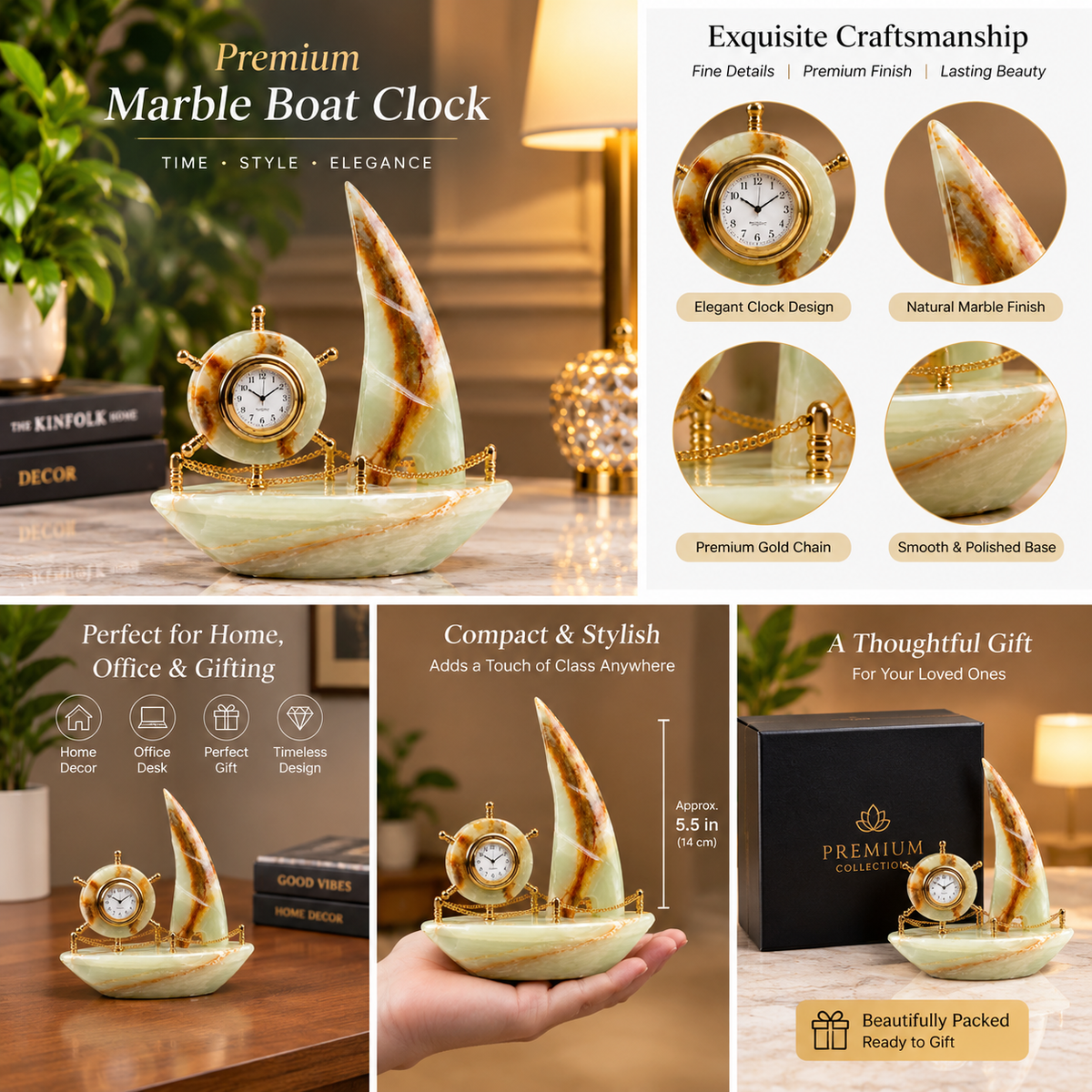 Natural Onyx Stone Clock Set – Elegant Handcrafted Home Décor Timeless Beauty, Crafted from Natural Onyx