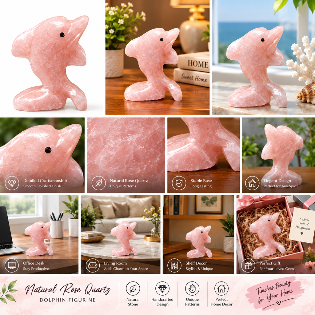 Pink Natural Stone Dolphin Figurine – Handcrafted Decorative Sculpture