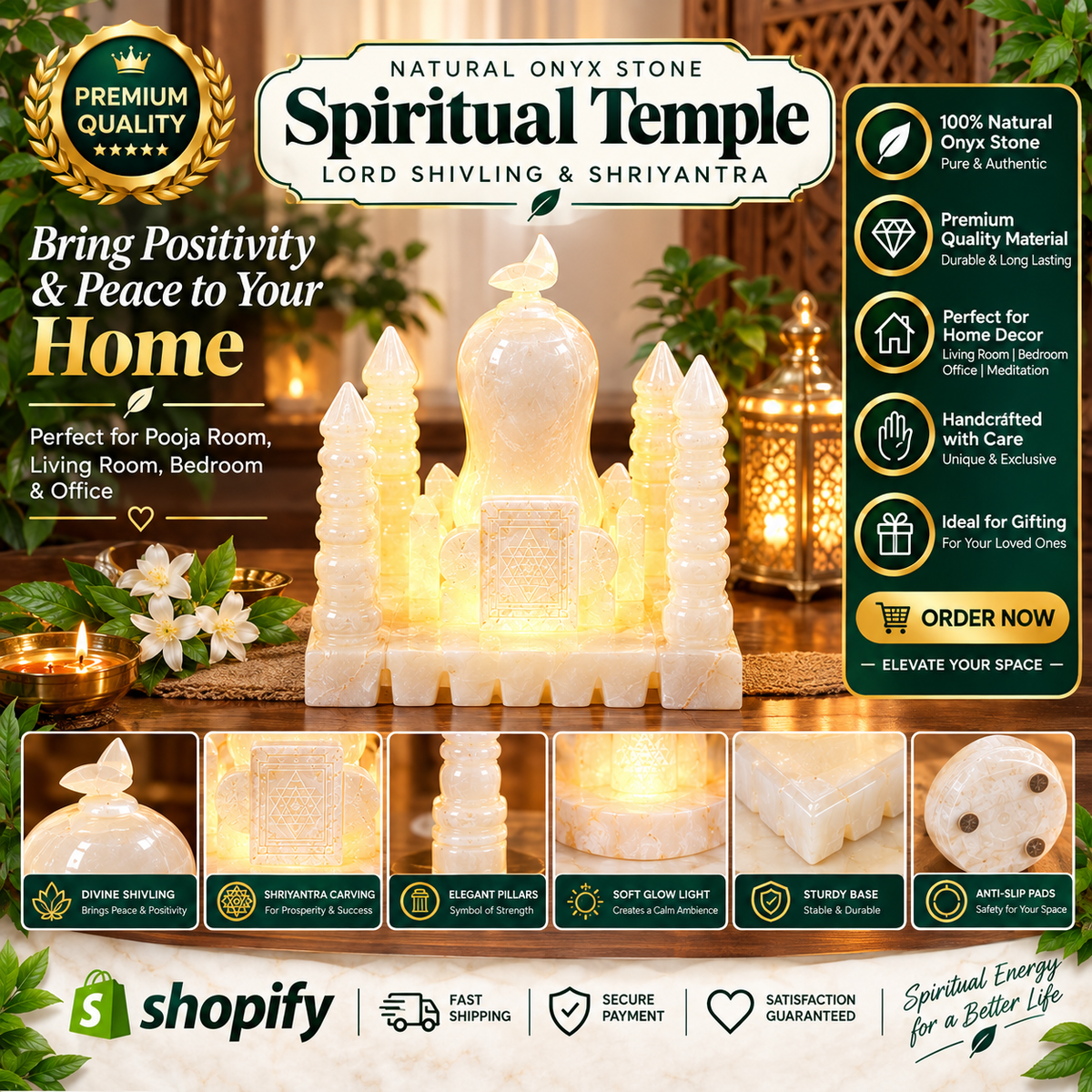 Spiritual Temple LED light set made of natural onyx stone.