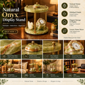 Onyx Pillar Clock|Natural Onyx Display Stand – Handcrafted Stone Decorative Table Organizer with Clock